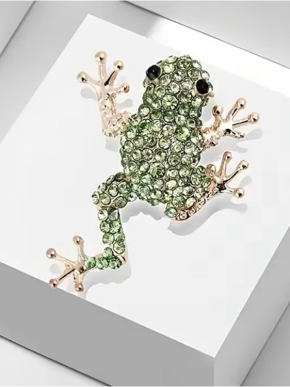 Green Crystal Tree Frog Brooch Pin